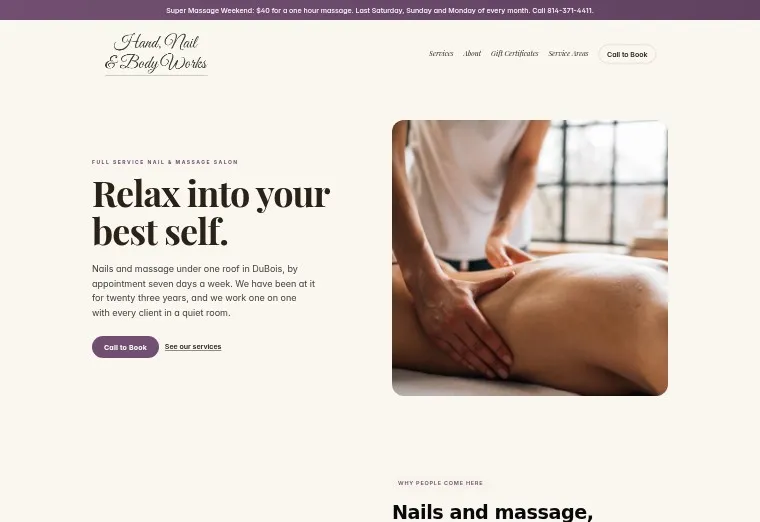 Hand Nail & Body Works website